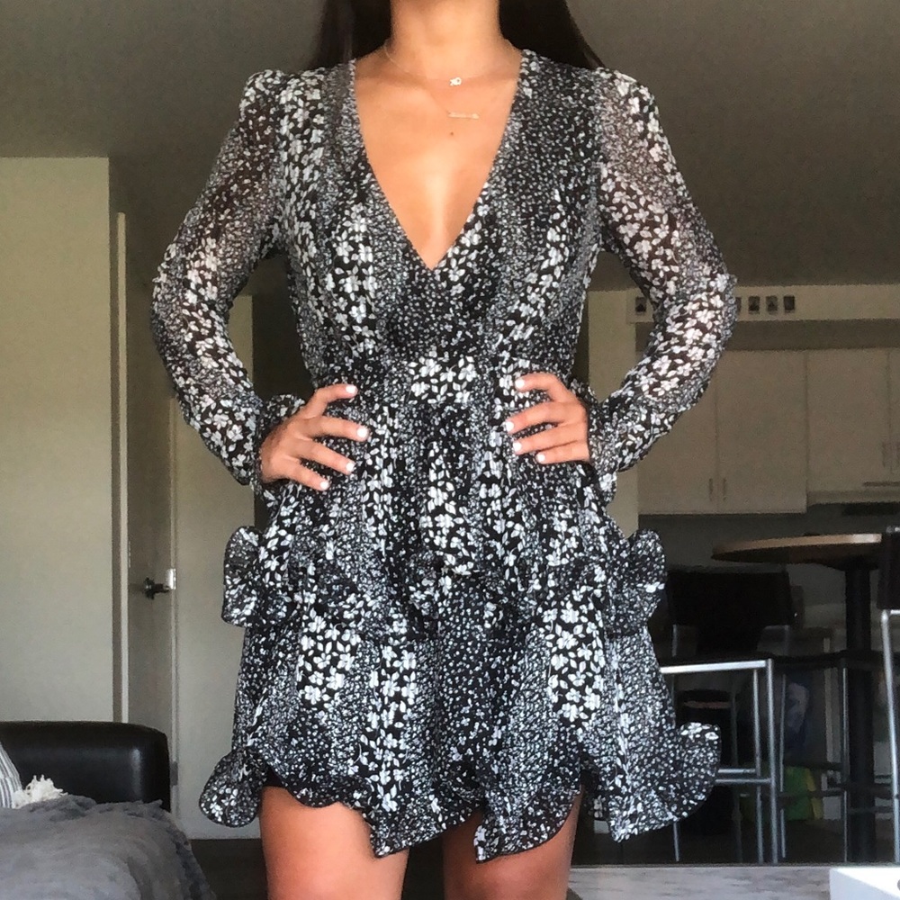 Black and white floral patterned dress